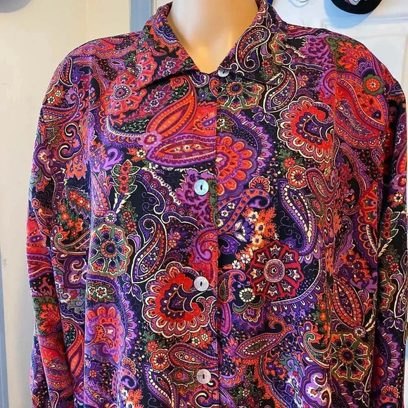 Y2K Impressions Boho Floral Print Button Down Shirt Blouse Women Plus Size 1X - Picture 6 of 6